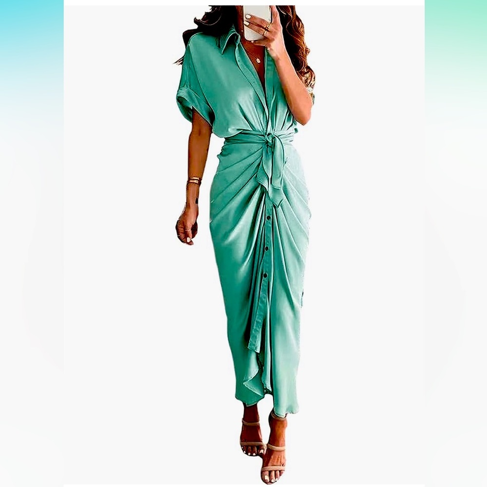 Silk button/tie collared maxi dress